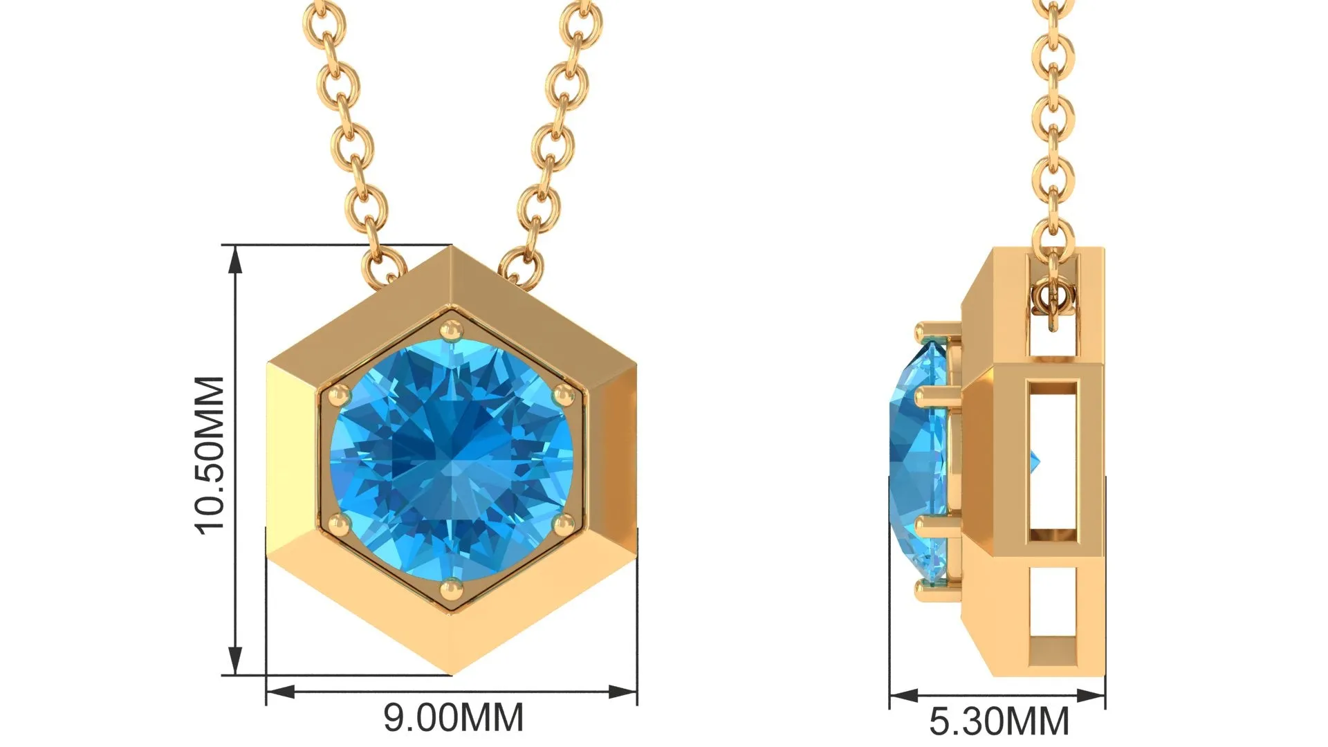 1 CT Swiss Blue Topaz Solitaire Hexagon Pendant Necklace