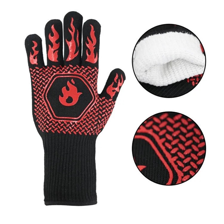 1 Pair High Temperature Resistant Silicone BBQ Gloves  Anti-Scalding Gloves(Full Dots Black)