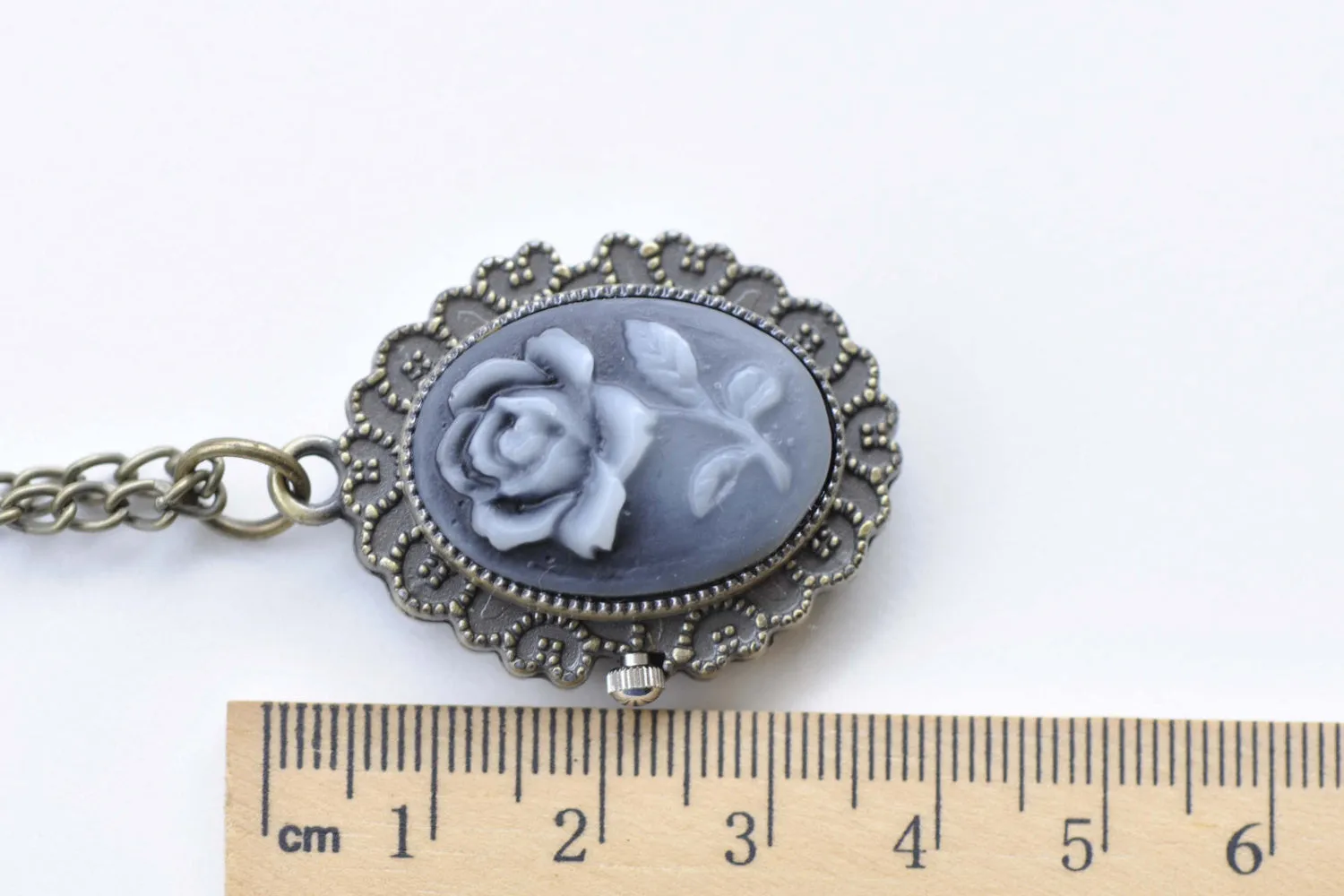 1 PC Oval Resin Lady/Flower Cameo Pocket Watch Necklace
