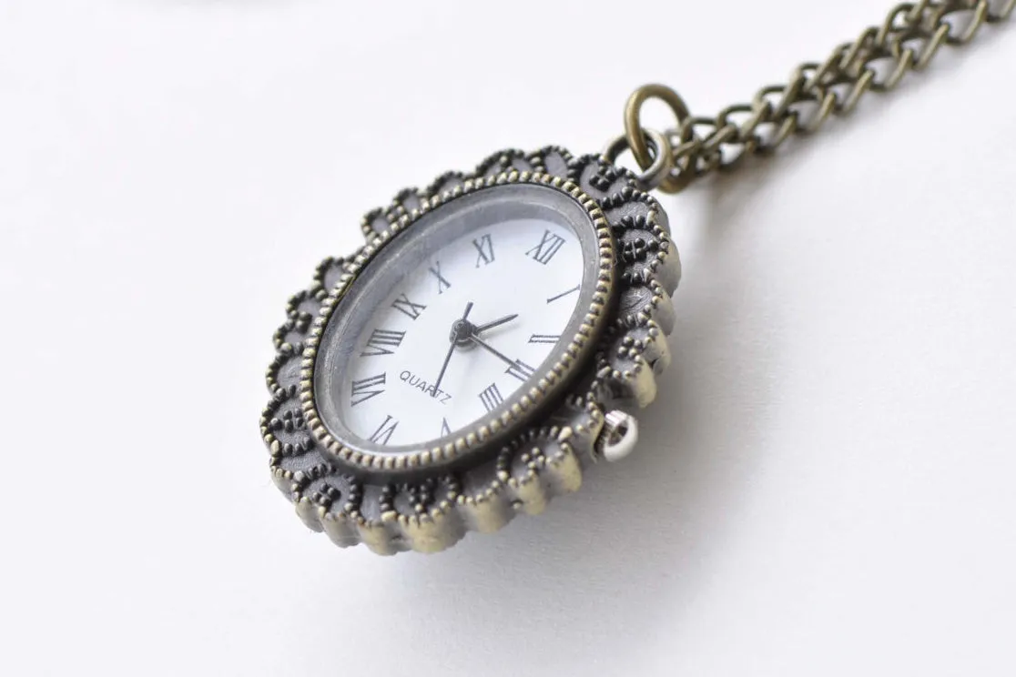 1 PC Oval Resin Lady/Flower Cameo Pocket Watch Necklace