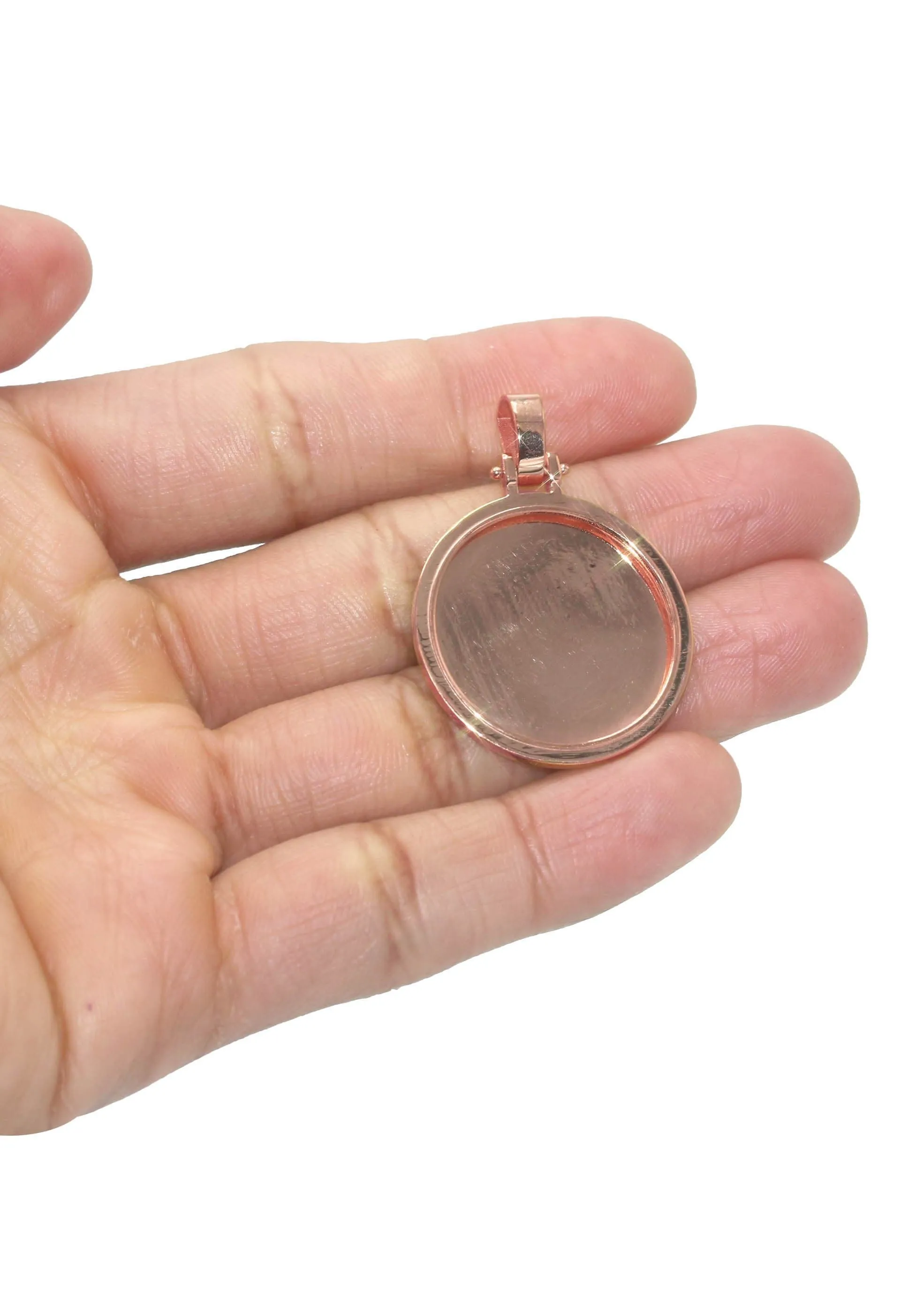 10K/14K Rose Gold Large Round Picture Pendant Necklace