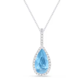 1.15ct Blue Topaz 16"Pendant Necklace in 14K White Gold