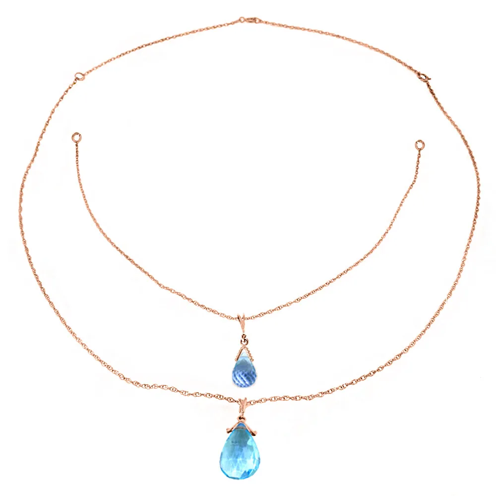 14K Solid Rose Gold Front And Back Drop Necklace w/ Briolette Blue Topaz