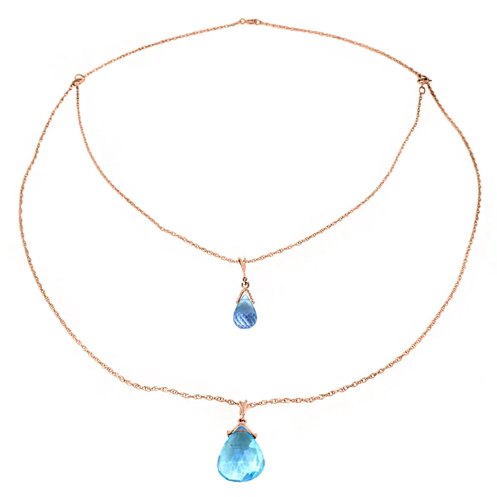 14K Solid Rose Gold Front And Back Drop Necklace w/ Briolette Blue Topaz