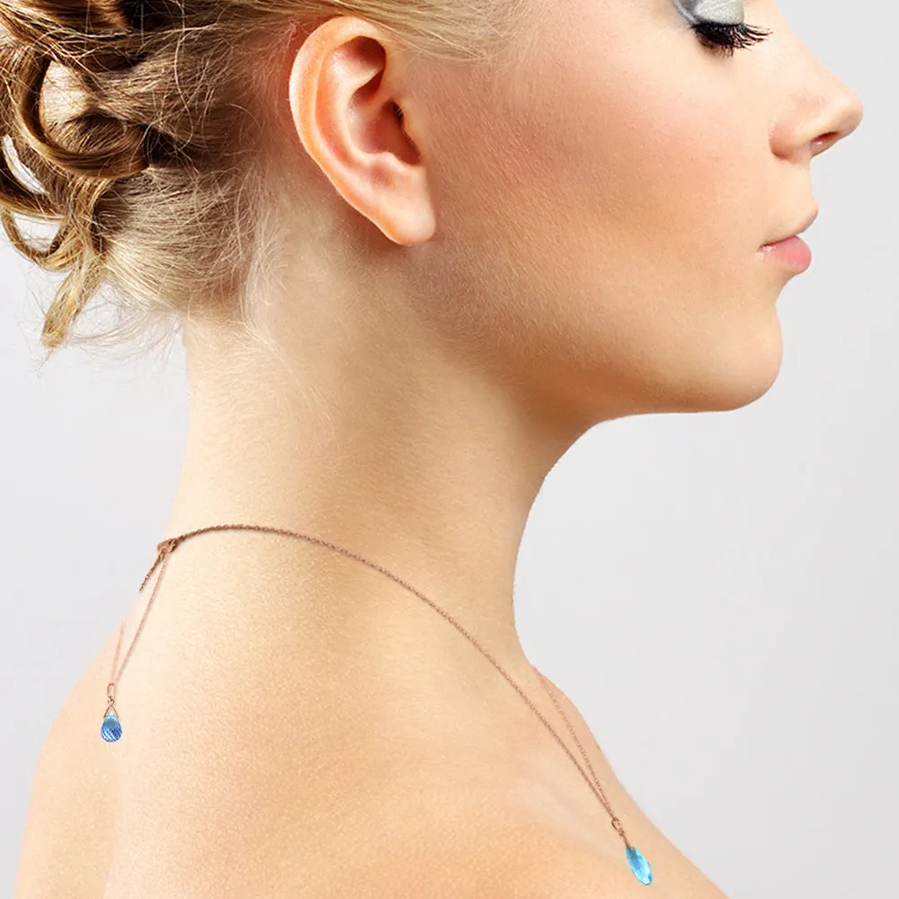 14K Solid Rose Gold Front And Back Drop Necklace w/ Briolette Blue Topaz