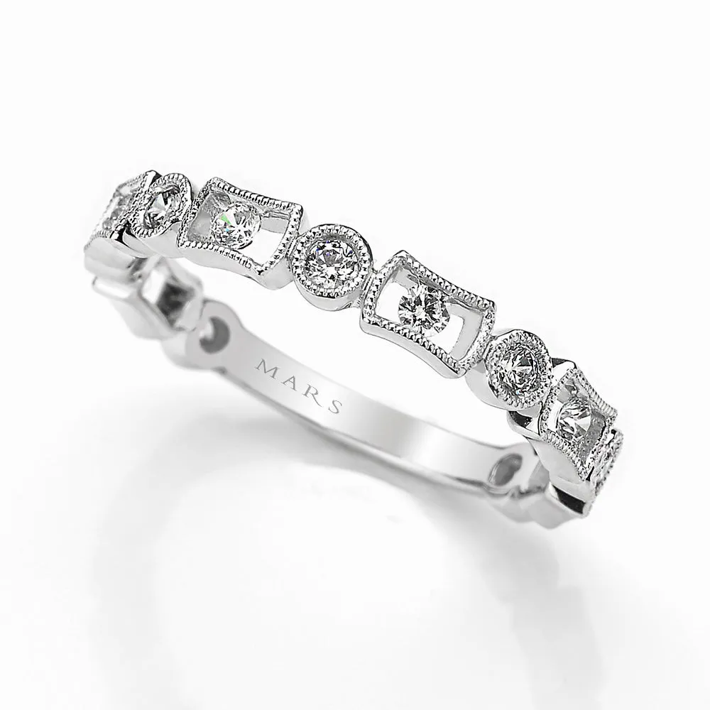 14K White Gold 0.41ct. Bezel Set Diamond Milgrain Detailing Stackable Fashion Ring