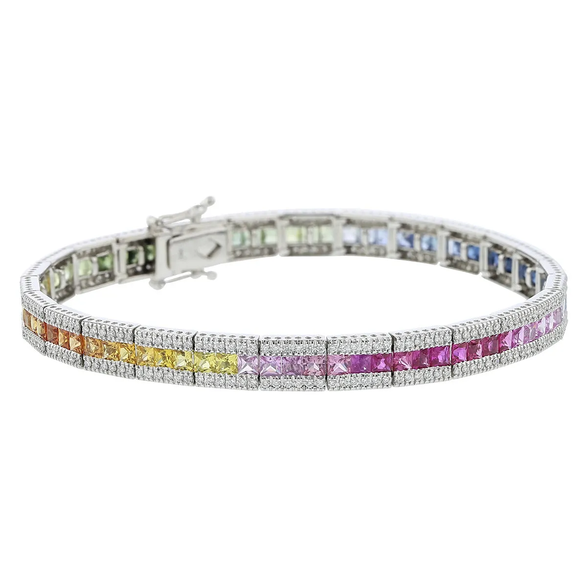 14K White Gold Diamond and Rainbow Sapphire Bracelet