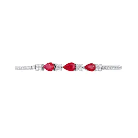 14K White Gold Diamond Braclet with Pear Cut Rubies