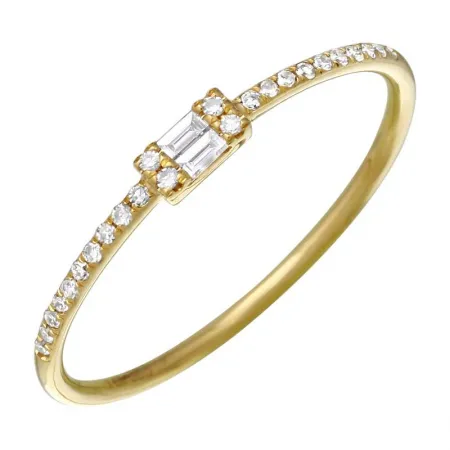 14K White Gold Diamond Round   Baguette Stackable Ring