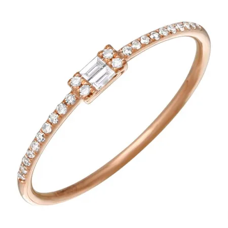 14K White Gold Diamond Round   Baguette Stackable Ring