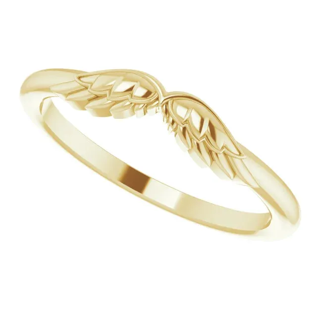 14K Yellow Gold Stackable Angel Wings Ring