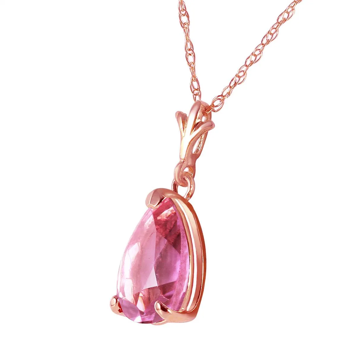 1.5 Carat 14K Solid Rose Gold Pear Pink Topaz Necklace