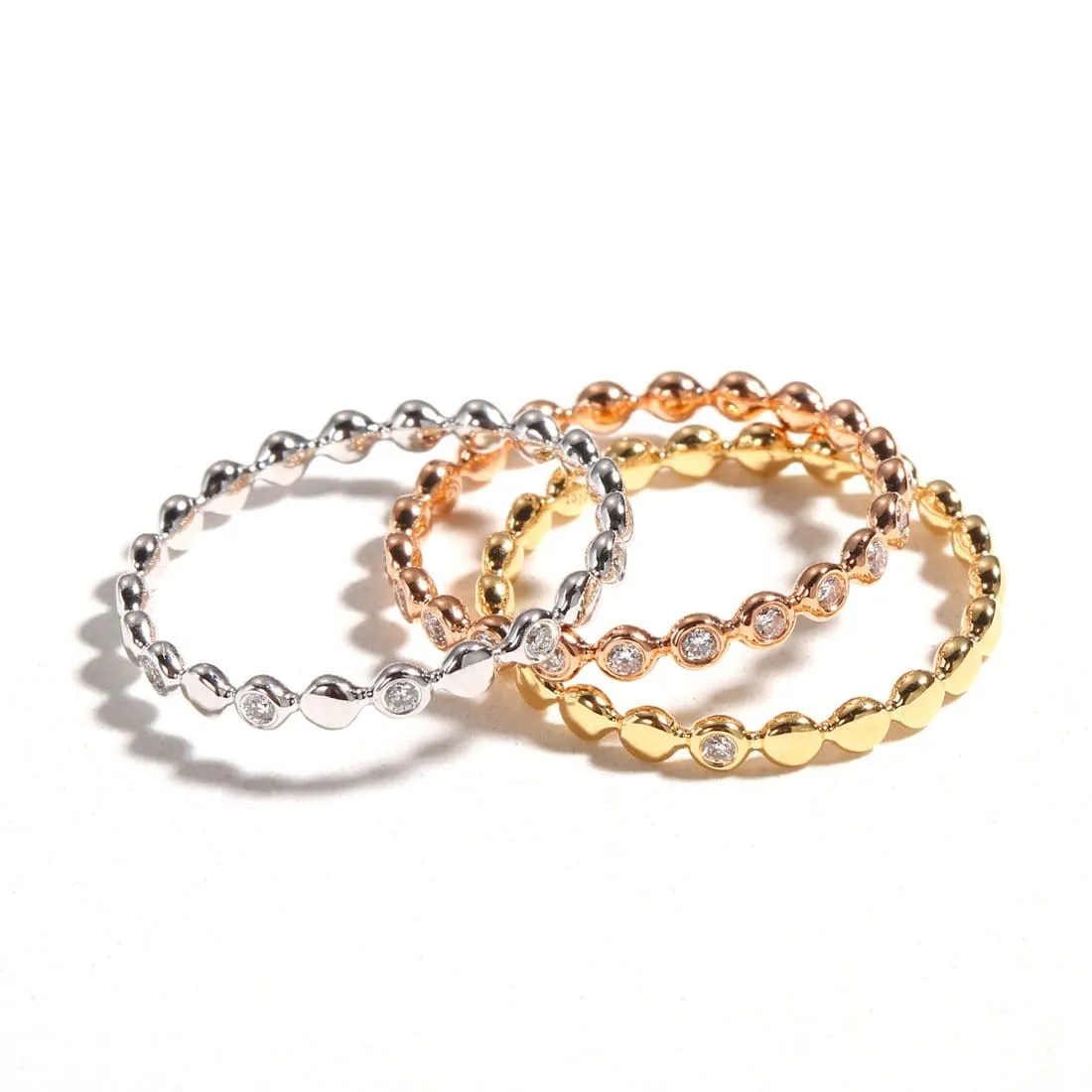 18K Yellow Gold Beaded Diamond Ring