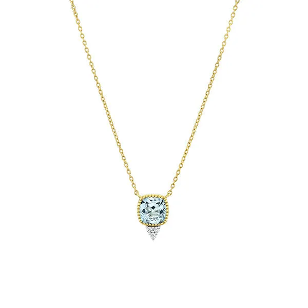18k Yellow Gold Cushion Cut Blue Topaz Pendant Necklace