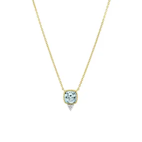 18k Yellow Gold Cushion Cut Blue Topaz Pendant Necklace