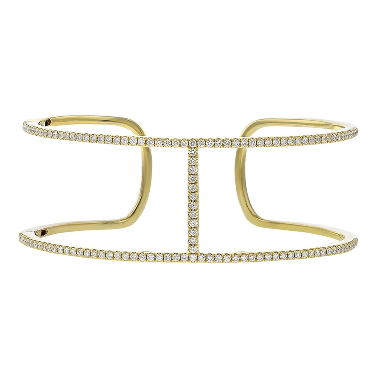 18K Yellow Gold Diamond Paris 2-Row Cuff Bracelet