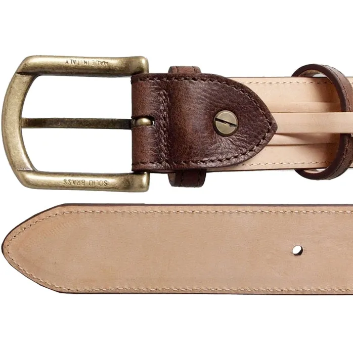 34 mm Antique Buckle Leather Belt Brown