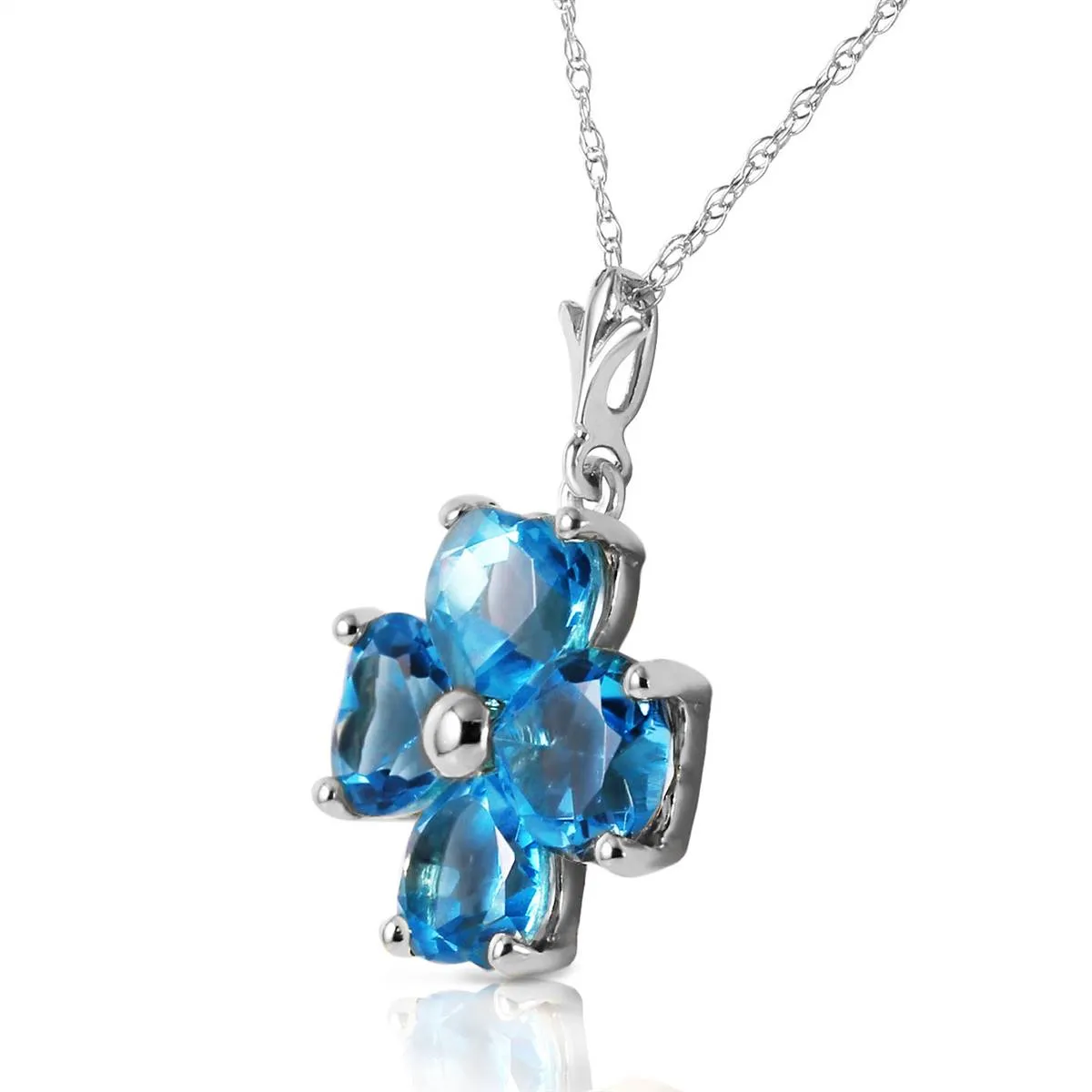 3.8 Carat 14K Solid White Gold Who Laughs Last Blue Topaz Necklace