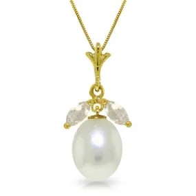 4.5 Carat 14K Solid Yellow Gold Necklace Parl White Topaz