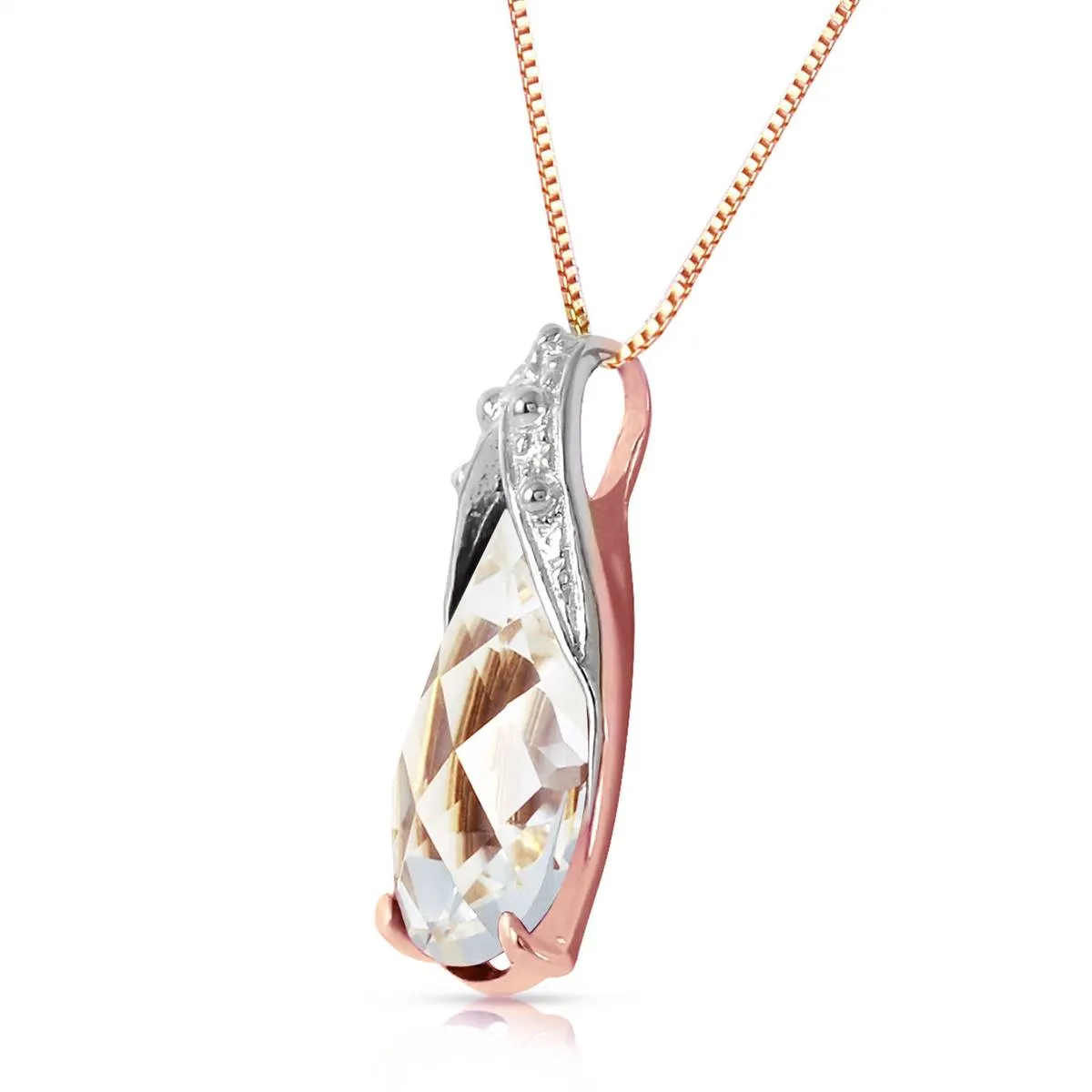 5 Carat 14K Solid Rose Gold Ocean White Topaz Necklace