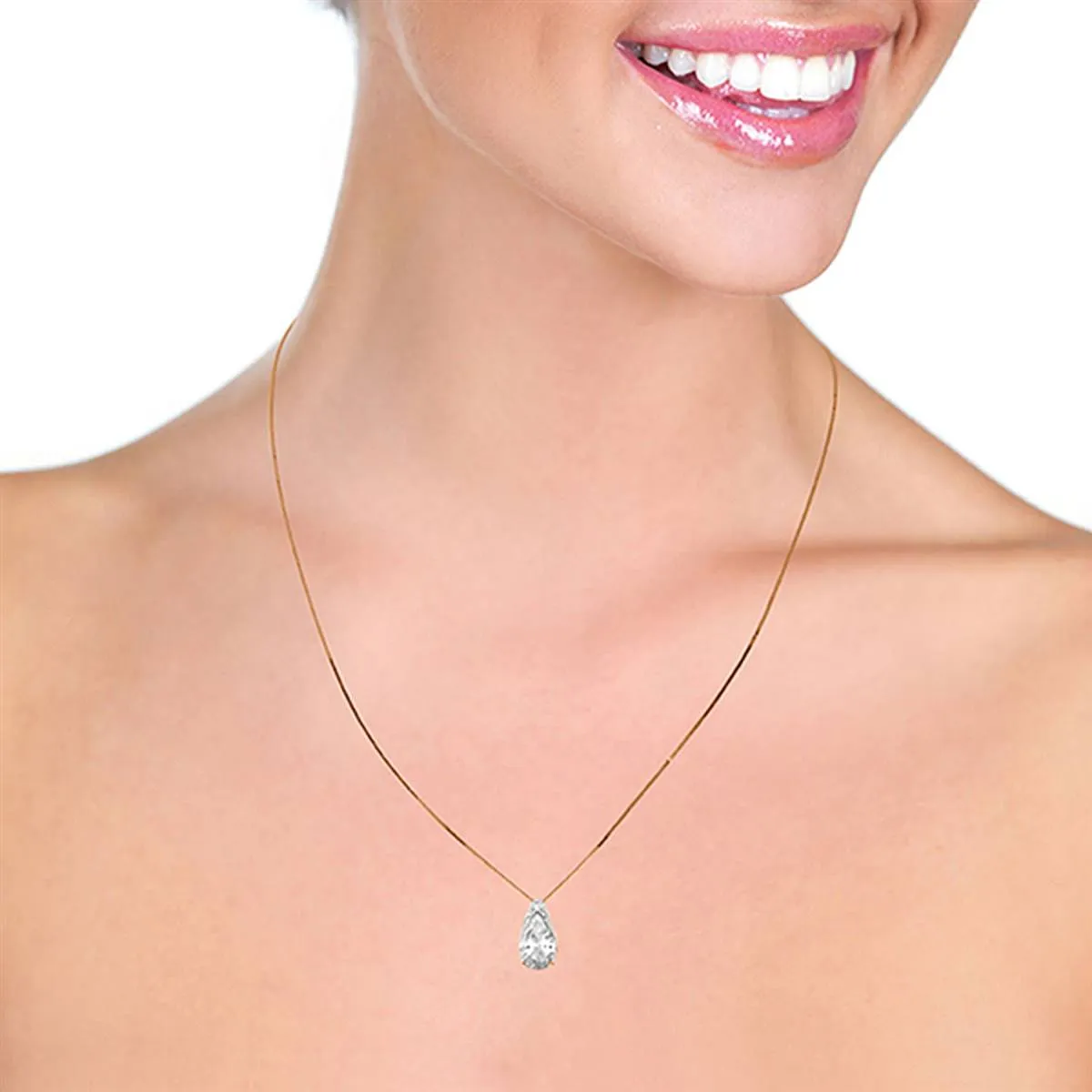 5 Carat 14K Solid Rose Gold Ocean White Topaz Necklace