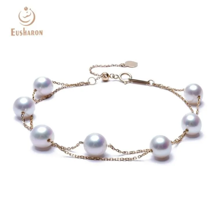 6.5-7mm White Round Freshwater AK Pearl Bracelet with 18K Chain