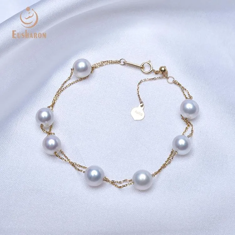 6.5-7mm White Round Freshwater AK Pearl Bracelet with 18K Chain