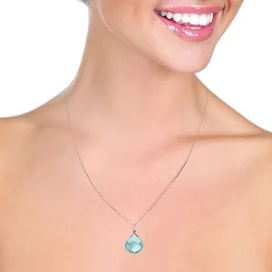 8.5 Carat 14K Solid White Gold Instrument Of A Giver Blue Topaz Necklace