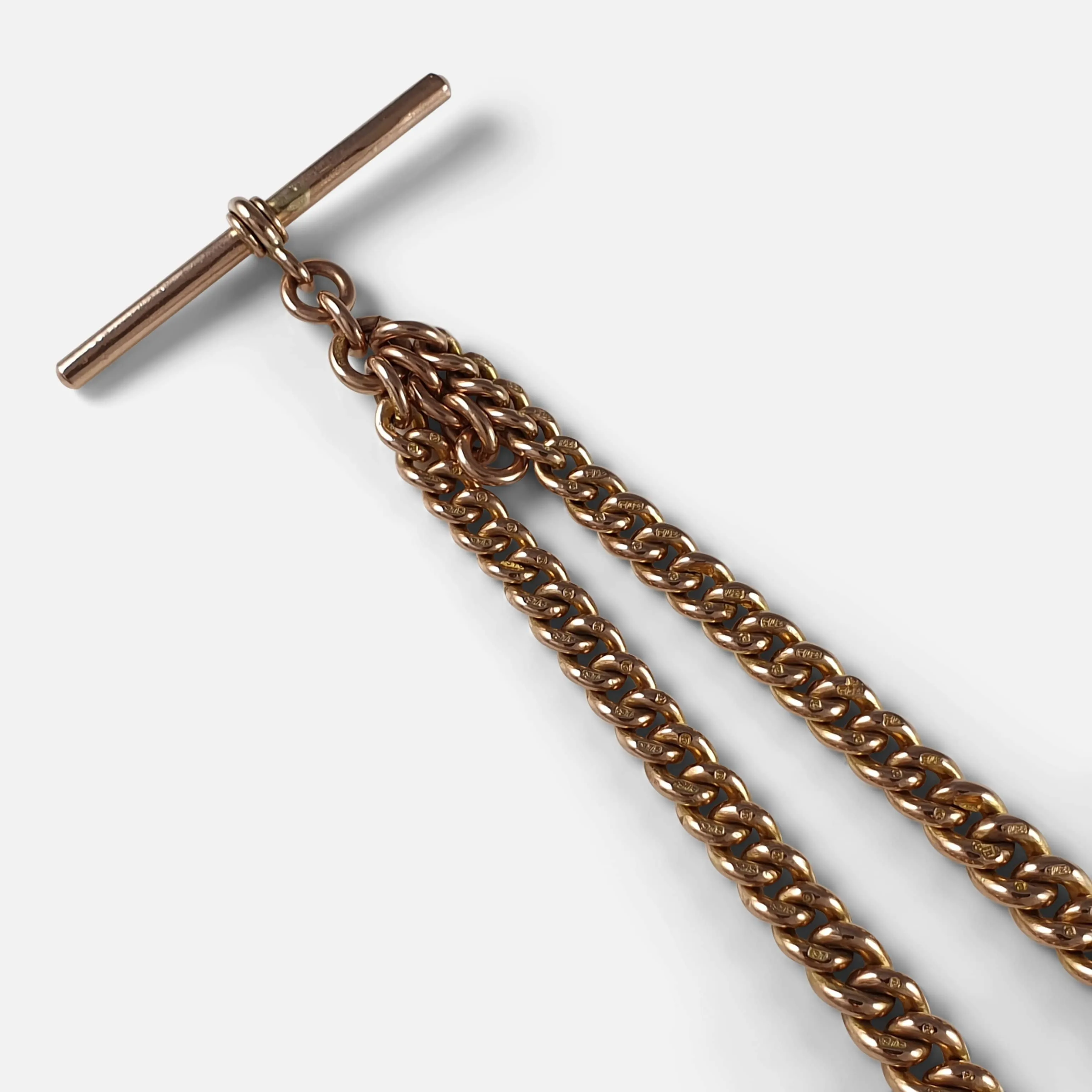 9ct Rose Gold Double Albert Watch Chain, 46.4 Grams