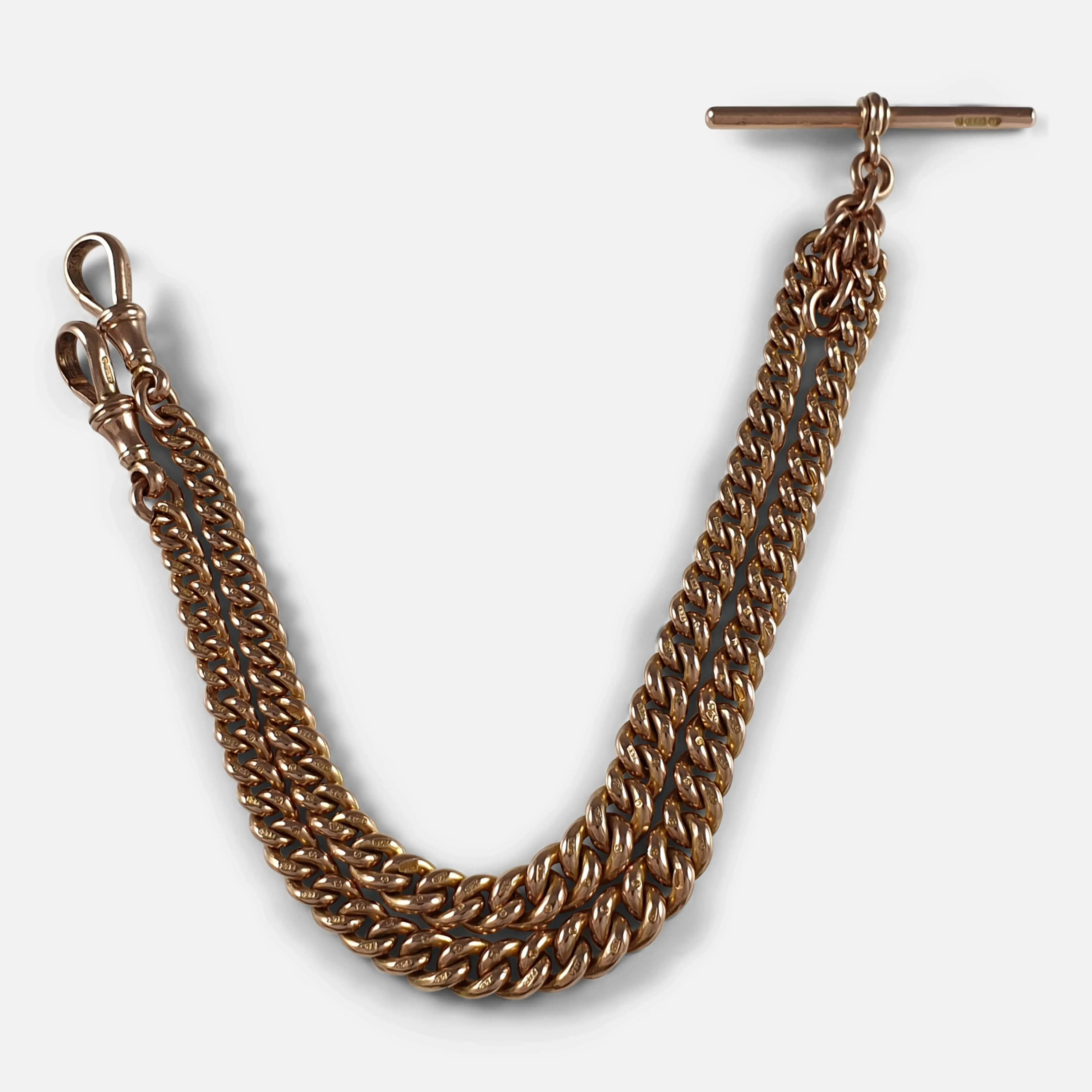 9ct Rose Gold Double Albert Watch Chain, 46.4 Grams