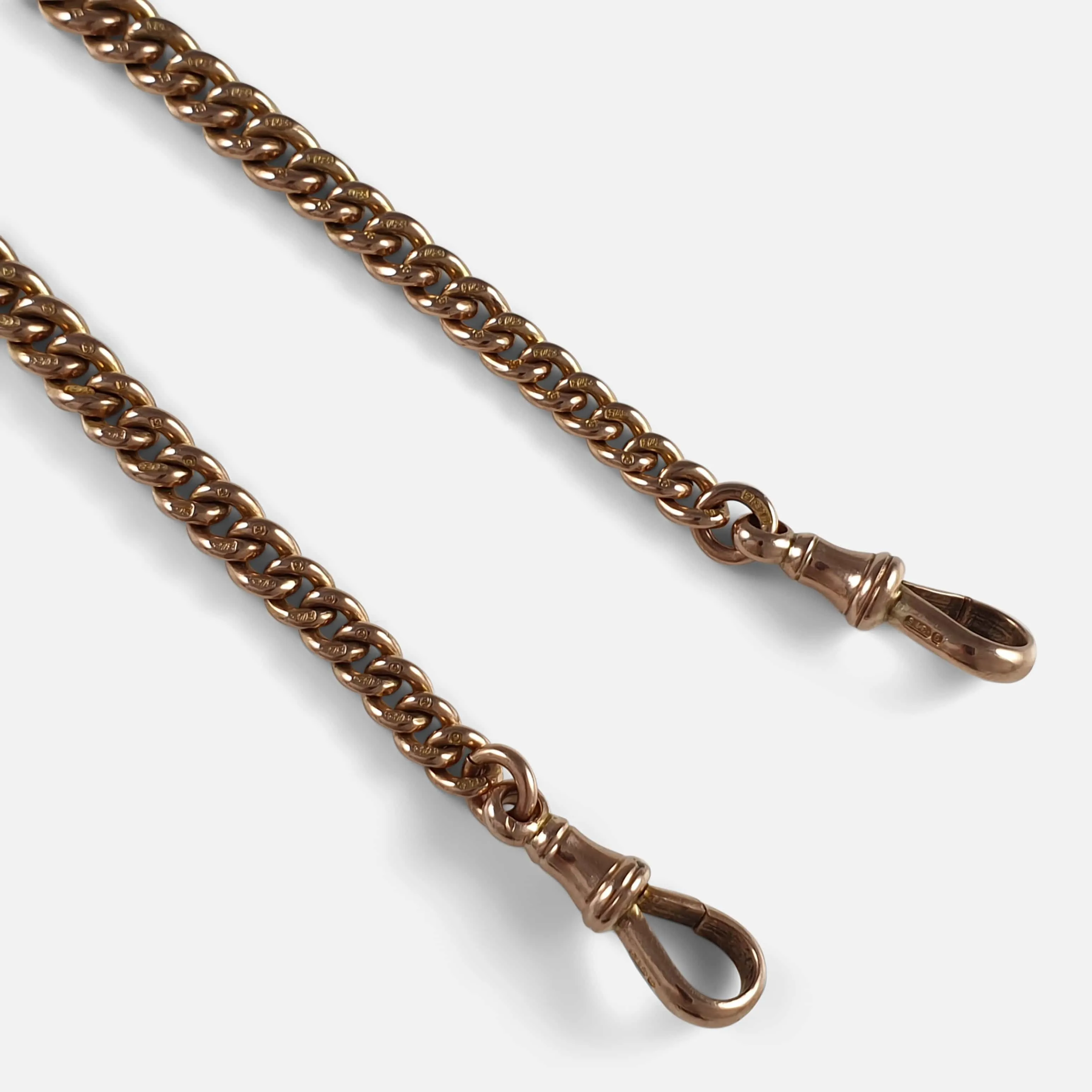 9ct Rose Gold Double Albert Watch Chain, 46.4 Grams