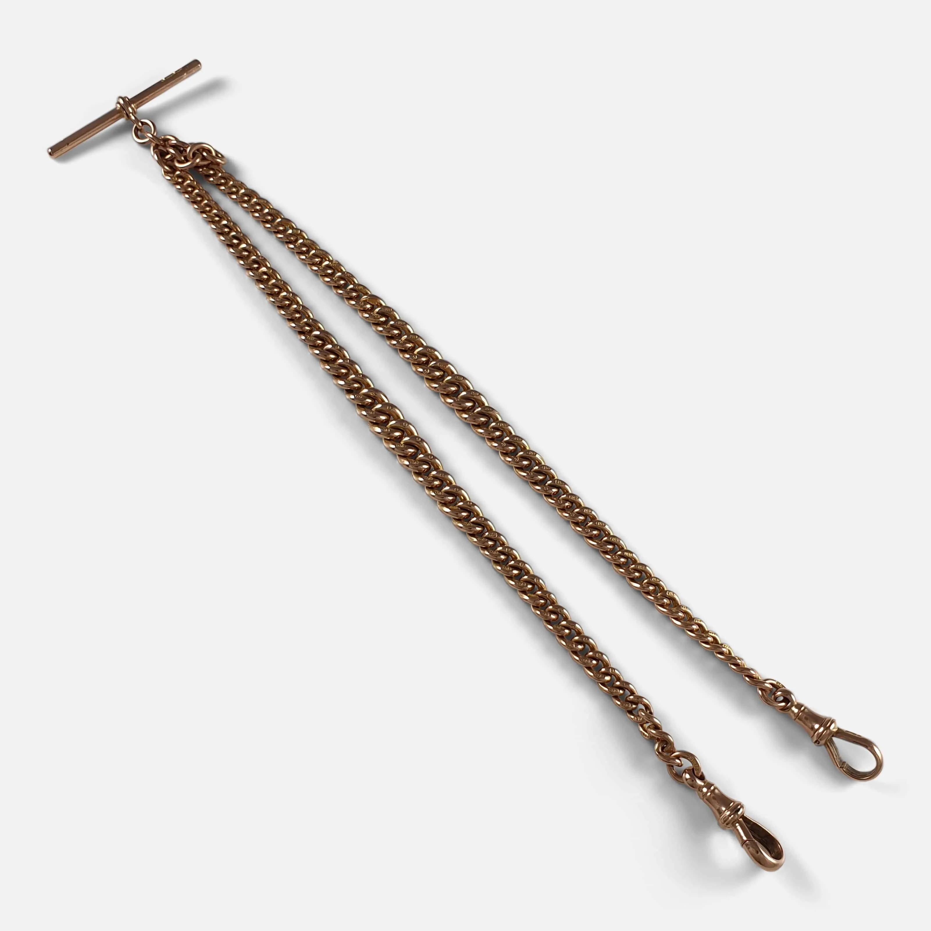 9ct Rose Gold Double Albert Watch Chain, 46.4 Grams