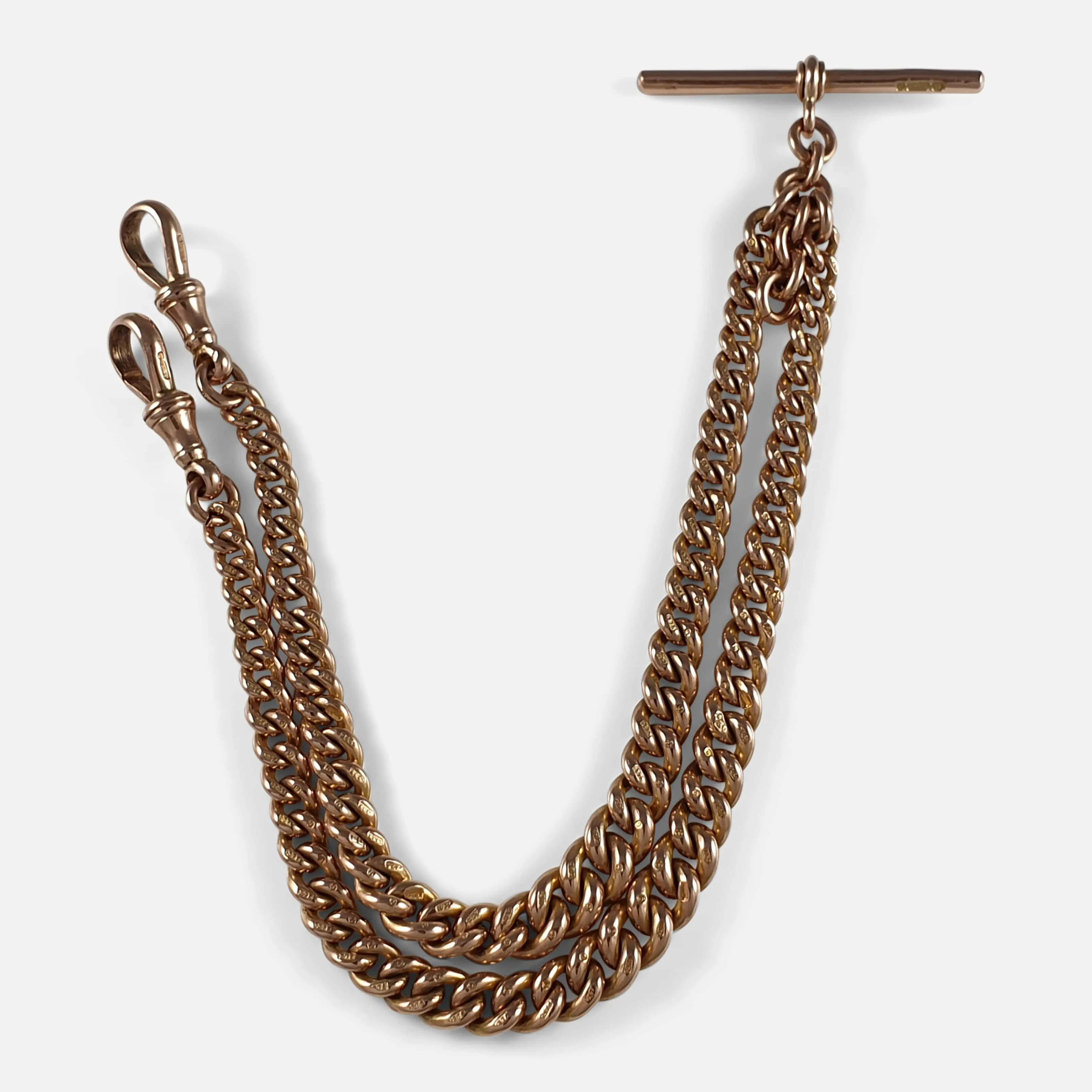 9ct Rose Gold Double Albert Watch Chain, 46.4 Grams