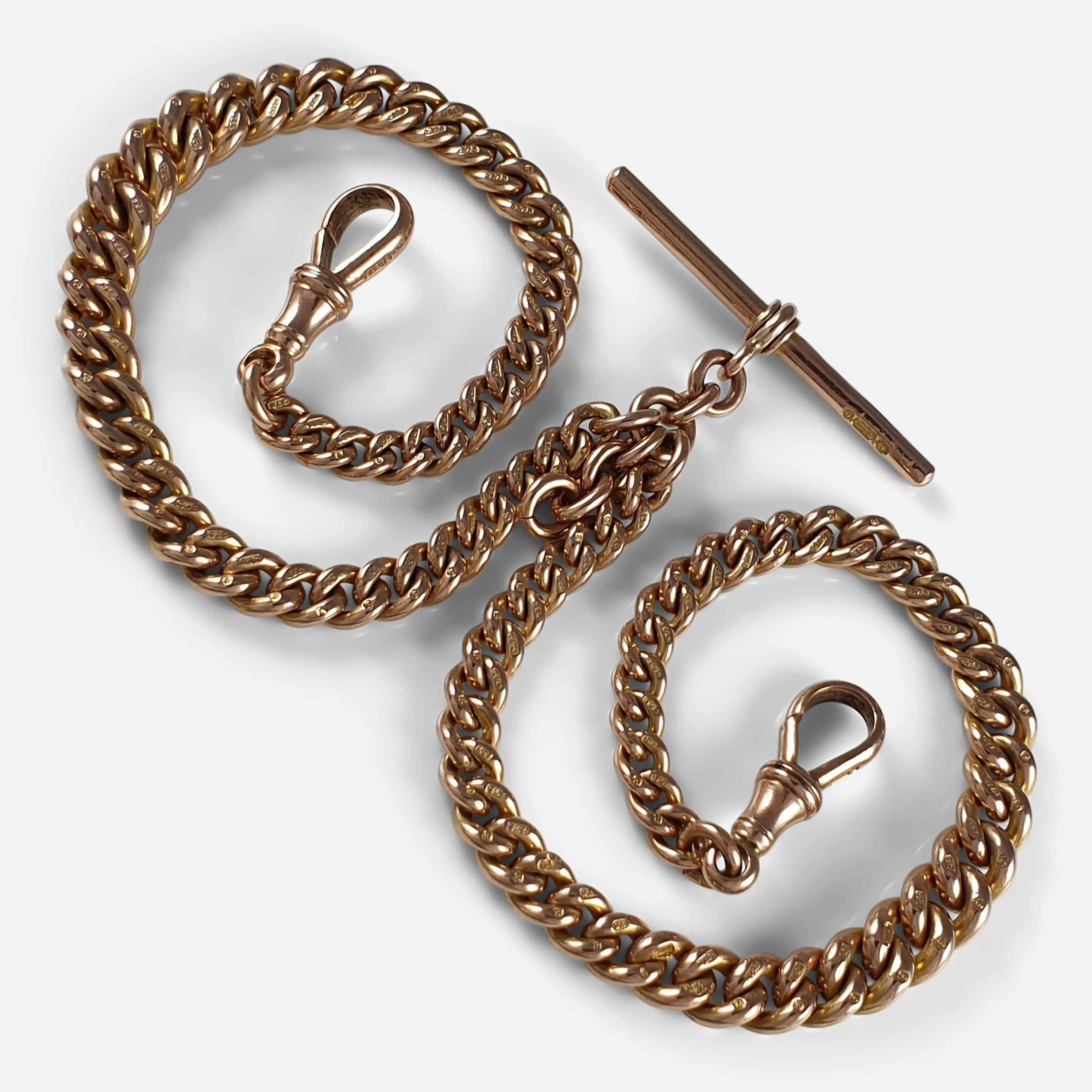 9ct Rose Gold Double Albert Watch Chain, 46.4 Grams