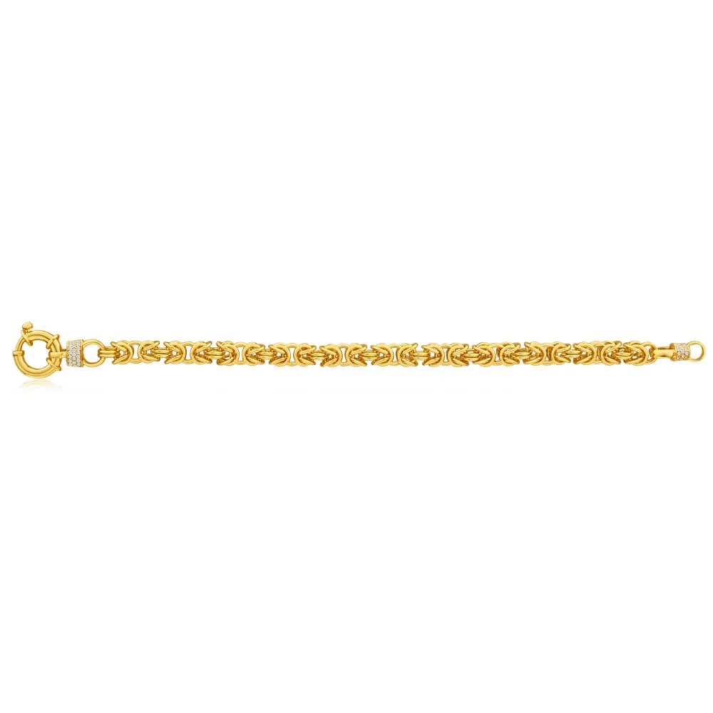 9ct Yellow Gold Silver Filled Zirconia Byzantine Bracelet
