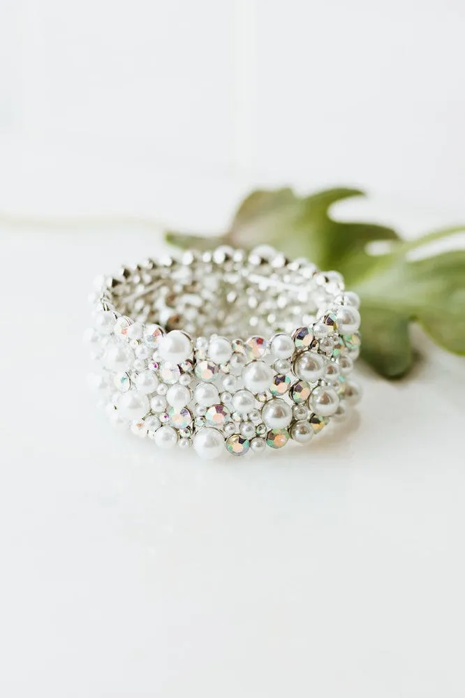All Scatter Pearl & Rhinestone Wide Bracelet