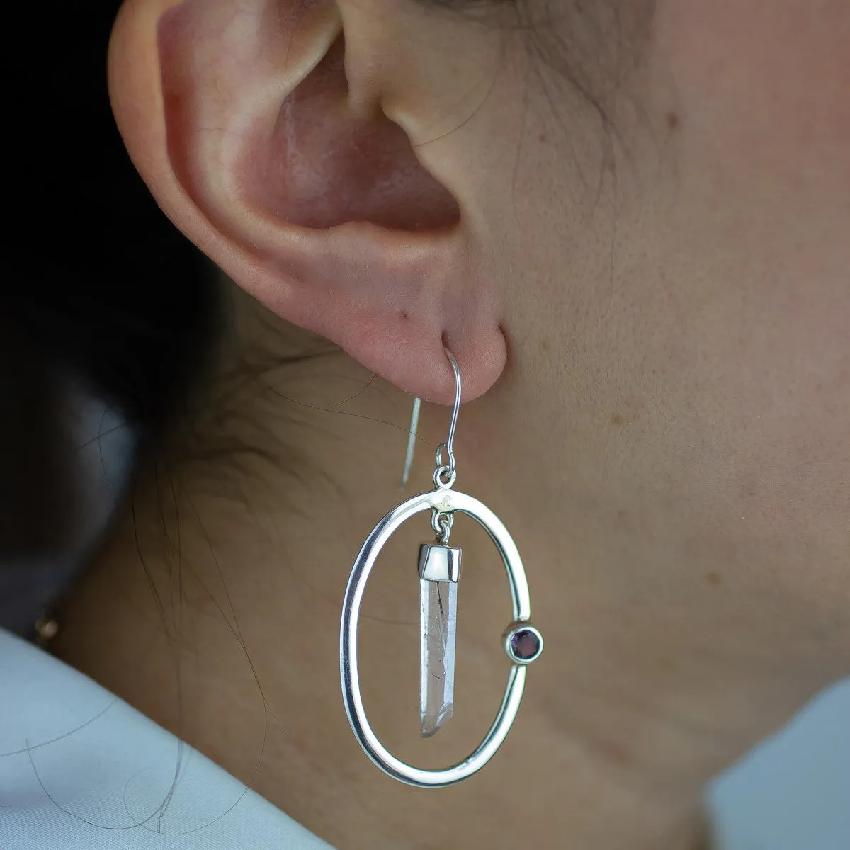 Amethyst & Clear Quartz Drop Earrings