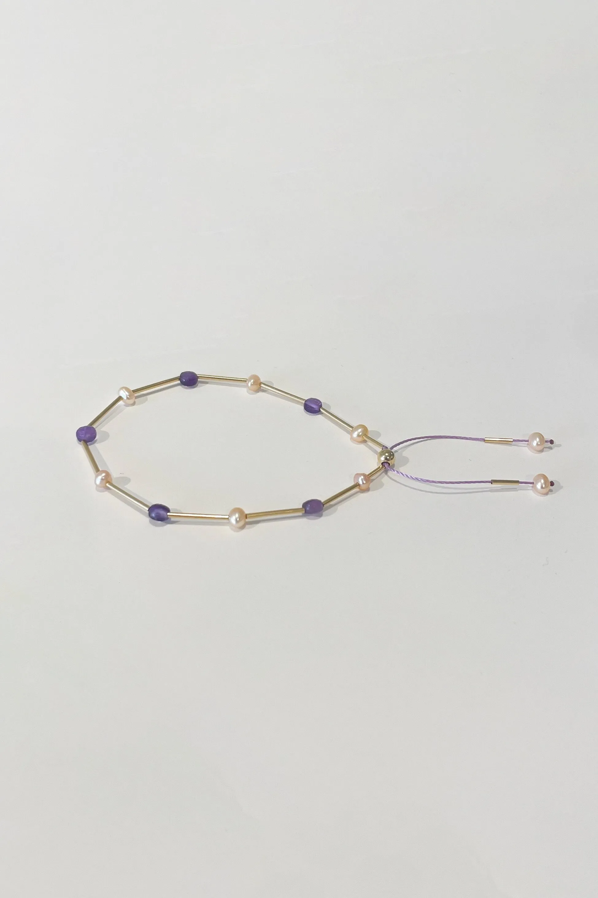 Amethyst and Pearl Gold-Filled Adjustable Bracelet