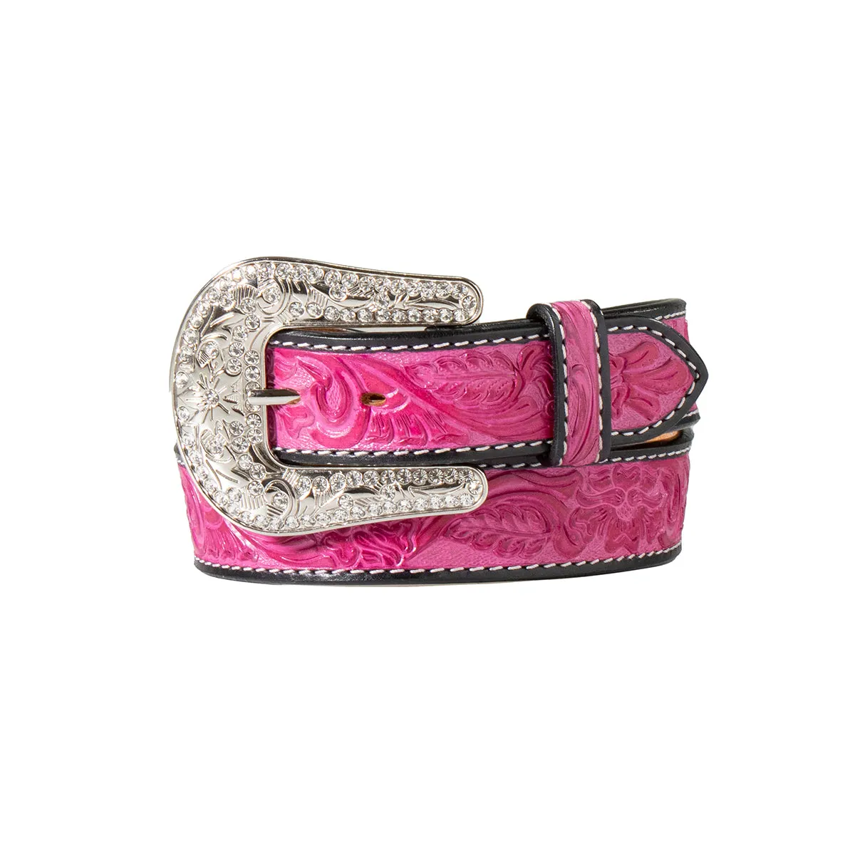 Angel Ranch Ladies Hand Tooled Floral Belt- Pink