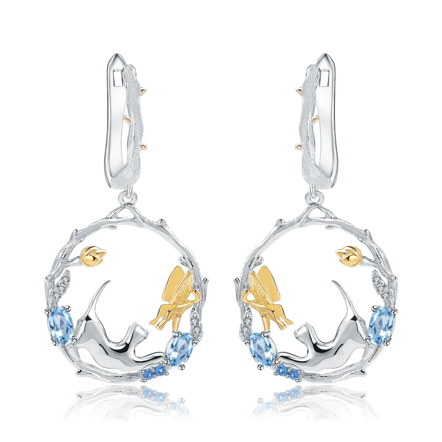 Animal Design 925 Silver Topaz Drop Earrings for Women