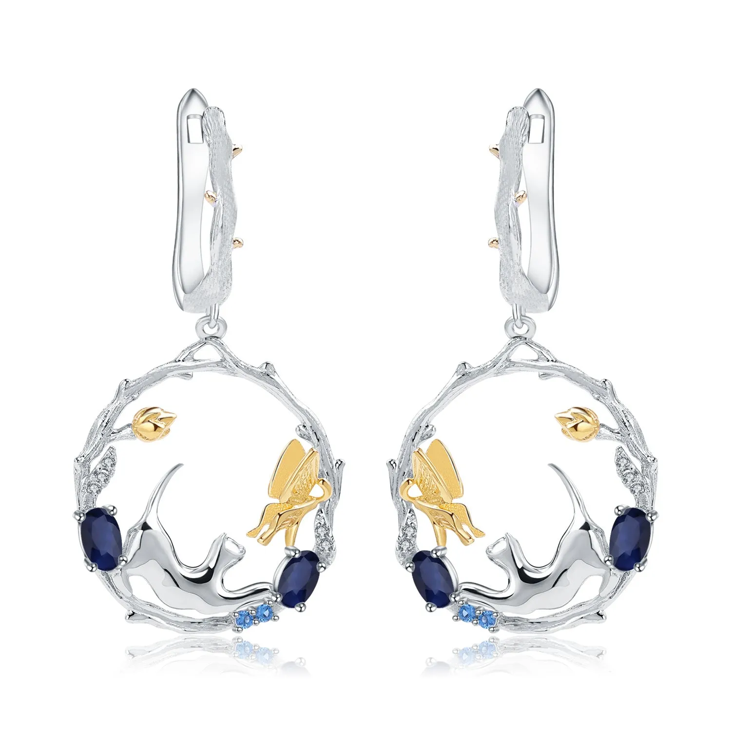 Animal Design 925 Silver Topaz Drop Earrings for Women