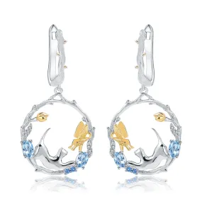 Animal Design 925 Silver Topaz Drop Earrings for Women