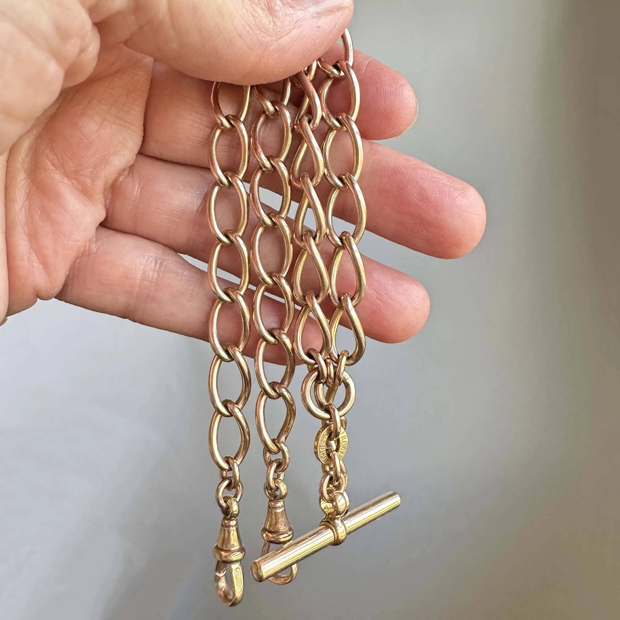 Antique Wide Curb Double Albert Watch Chain Necklace