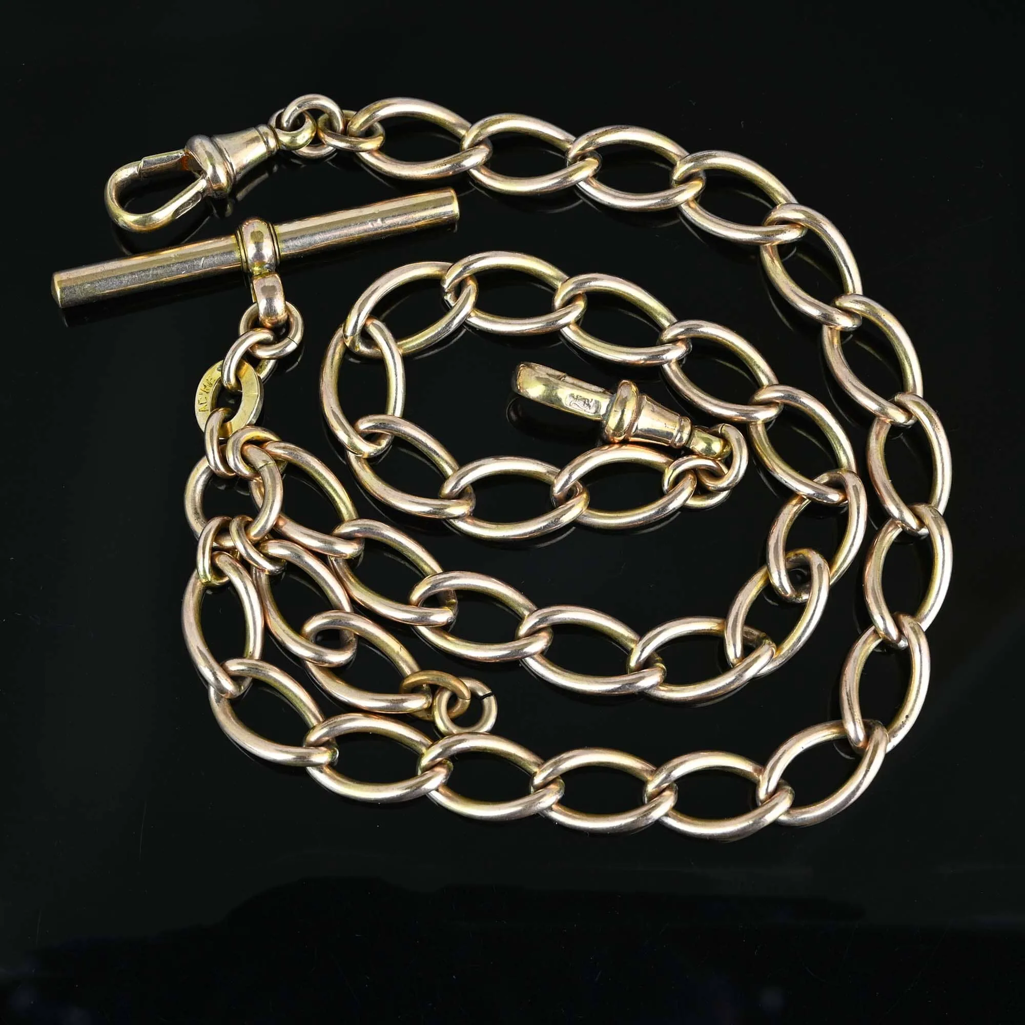 Antique Wide Curb Double Albert Watch Chain Necklace