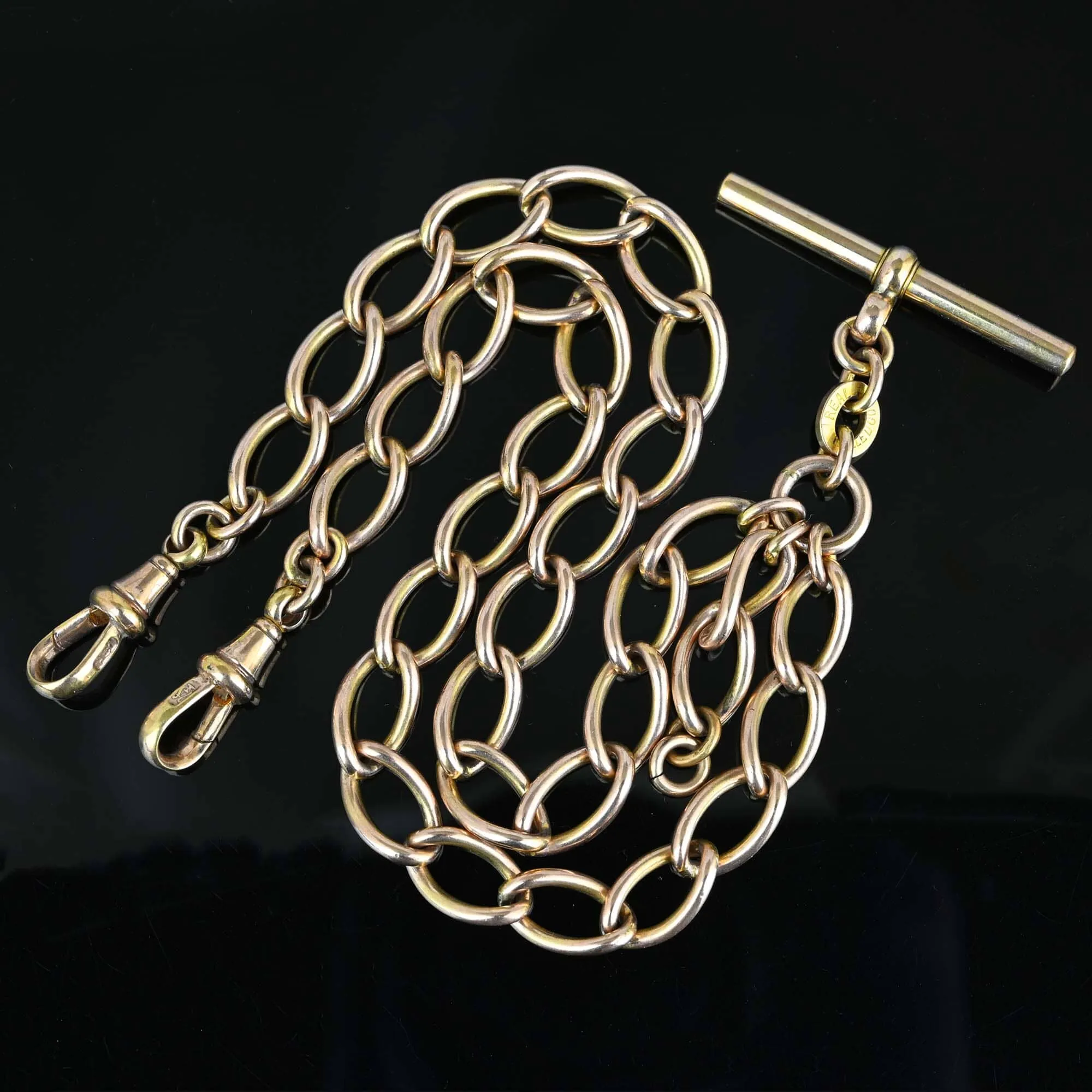 Antique Wide Curb Double Albert Watch Chain Necklace