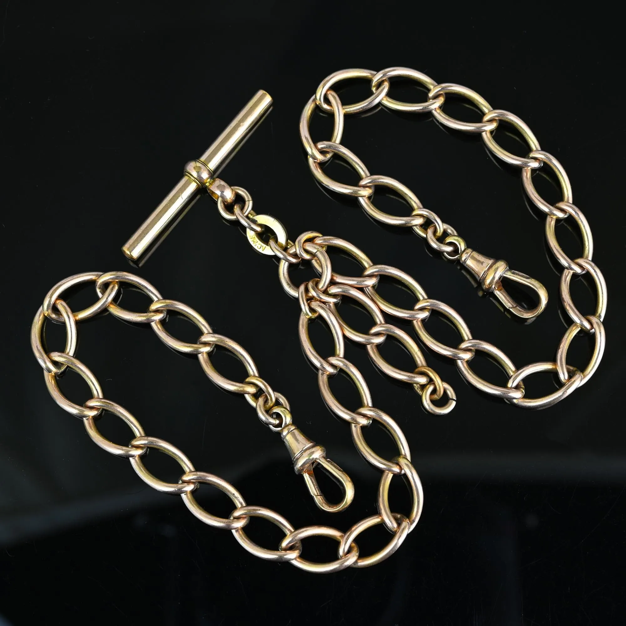 Antique Wide Curb Double Albert Watch Chain Necklace