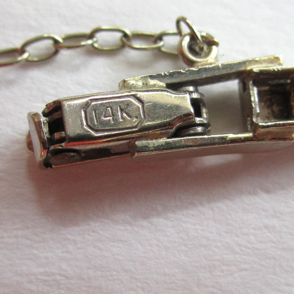 Art Deco Bulova 14K White Gold Diamond and Emerald Watch