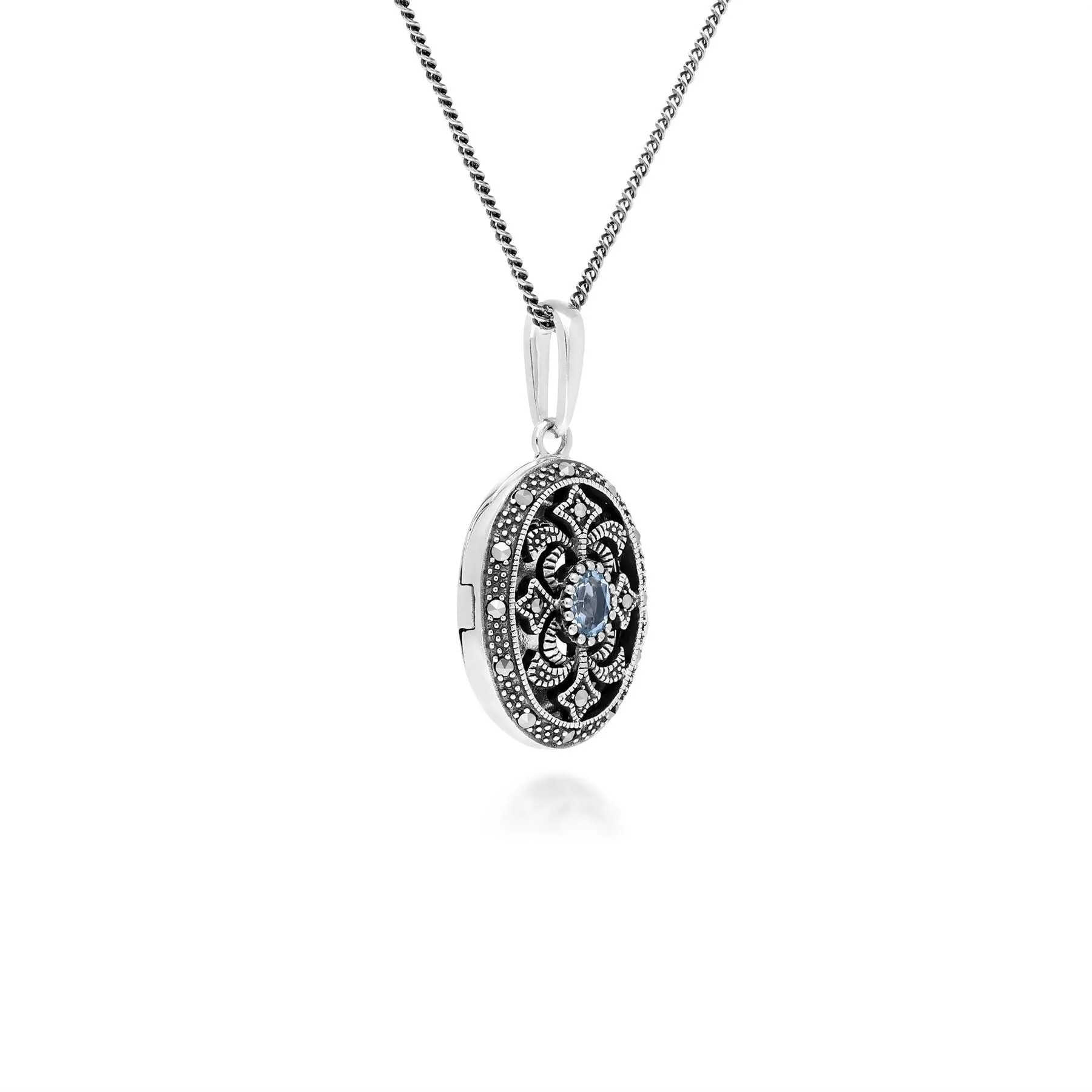 Art Nouveau Stil Ovale Topas & Markasite Halskette in 925 Sterlingsterlingsilber