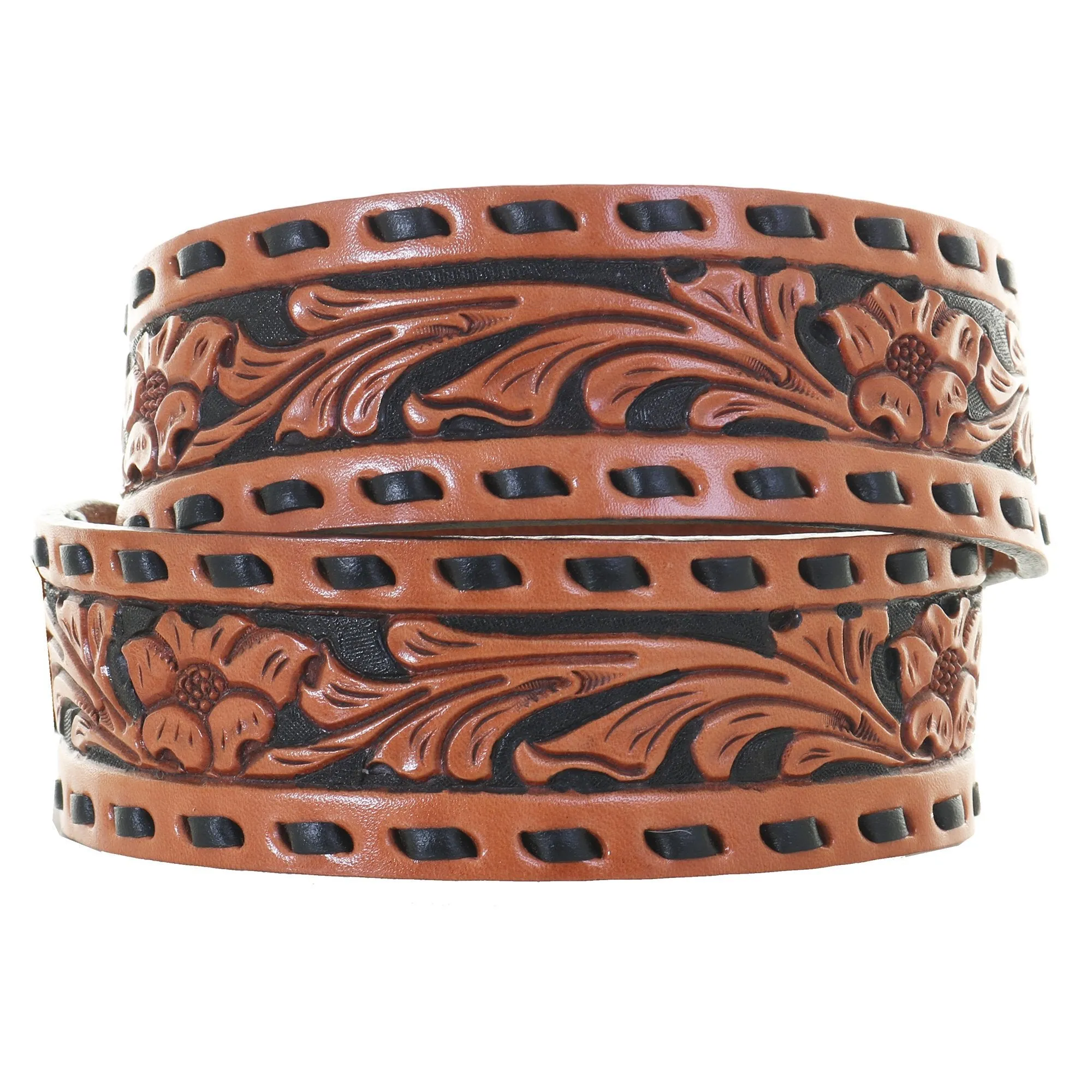 B067 - Floral Tooled Buckstitch Belt