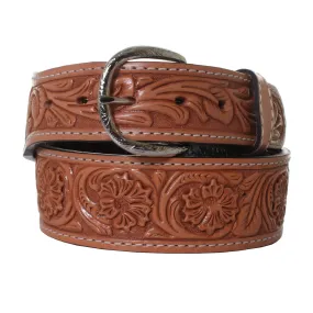 B876 - Natural Leather Floral Tooled Belt